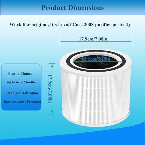 YSD 2 Pack Core 200S Replacement Filter Compatible with LEVOIT for Smart WiFi Air Purifier Lovers, Reduce Dust and Odor