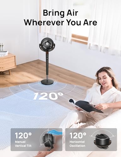 Dreo Quiet Standing Fan for Bedroom, 120° Oscillating, 35-40" Height Adjustable, 8 Speeds, 20dB Noise Level, Black  
Dre