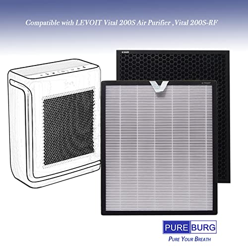 PUREBURG Vital 200S-RF Replacement Filters for LEVOIT Vital 200S Smart True HEPA Air Purifier, 2-Pack, H13 HEPA Activate