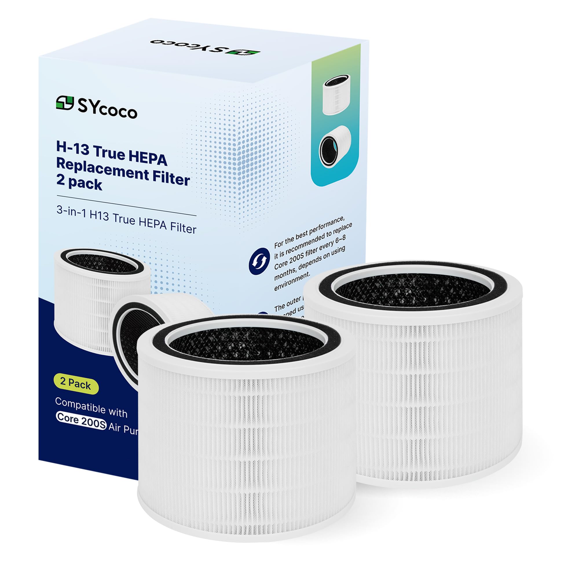 High Efficiency Air Purifier Filter Replacement for Home Core Purifiers - SYcoco Compatible 3-in-1 H13 True HEPA Filter,